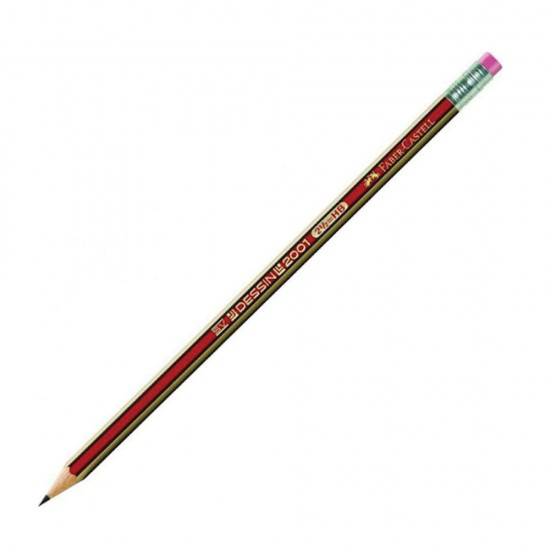 Faber Castell Dessin 2001 μολύβι με γόμα B ριγέ κόκκινο/χρυσό
