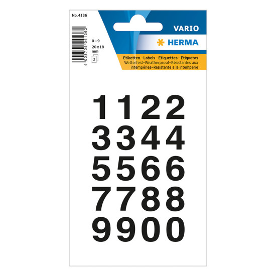 Herma vario 4136 αυτοκόλλητα νούμερα μαύρα 0-9 (1,8cm)