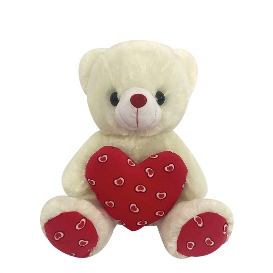 Toy markt 79-436 λούτρινο αρκουδάκι με καρδιά 30cm άσπρο