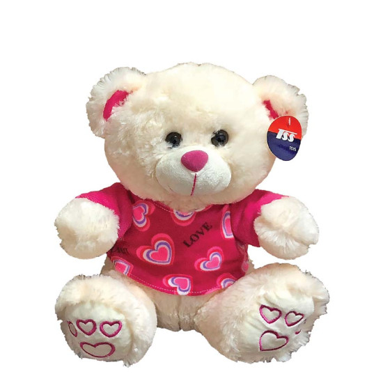 Toy markt 79-461 λούτρινο αρκουδάκι με μπλουζάκι 30cm άσπρο