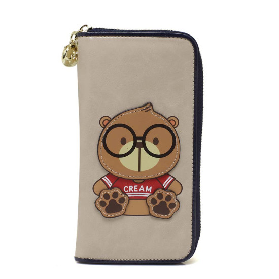 Cream Bear C2002-1 πορτοφόλι μεγάλο με φερμουάρ 19x2x10cm Μπεζ