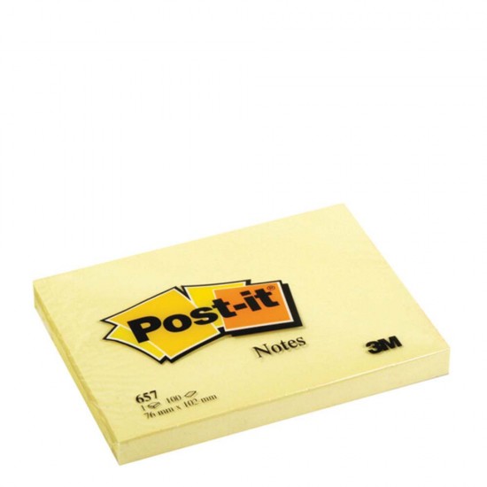 3M Post it 657 χαρτάκια σημειώσεων αυτοκόλλητα 76x102mm 100φ κίτρινο