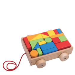 Tooky Toy TKB369 ξύλινο συρόμενο καρότσι με τουβλάκια