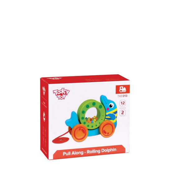 Tooky Toy TKE013 ξύλινο συρόμενο παιχνίδι δελφίνι