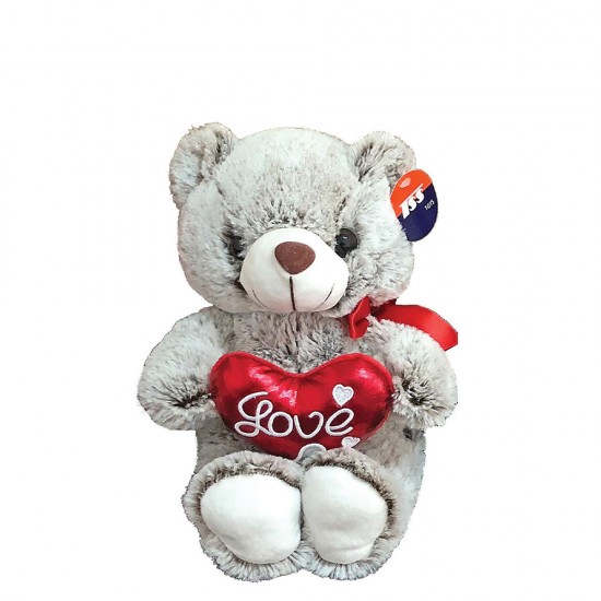 Toy Markt 79-457 λούτρινο αρκουδάκι γκρι με καρδιά κόκκινη 26cm