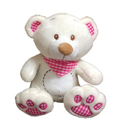 Toy Markt 79-465 λούτρινο αρκουδάκι λευκό με καρώ μαντήλι 34cm