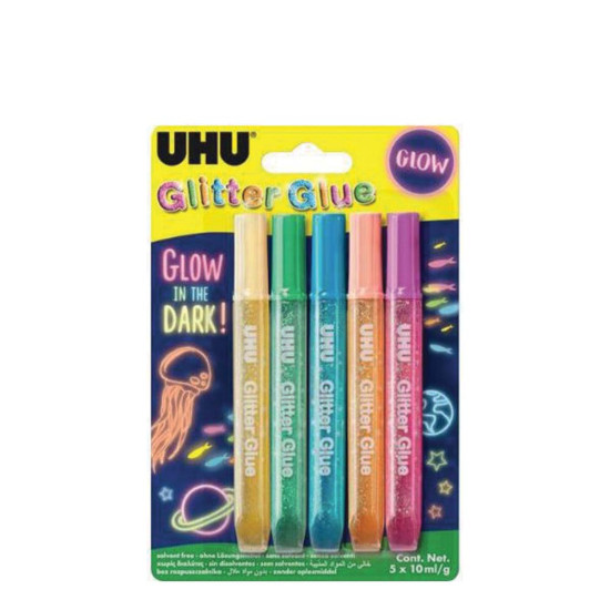 Uhu glitter κόλλα glow in the dark 5x10ml
