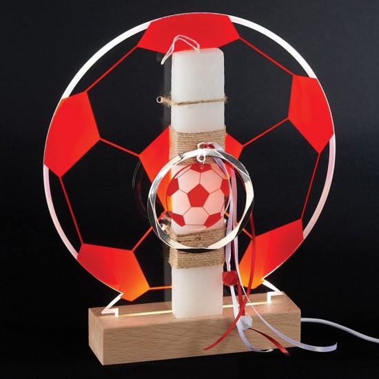 Adorex ΕΛ754 λαμπάδα με LED φωτιστικό plexiglass κόκκινη μπάλα ποδοσφαίρου