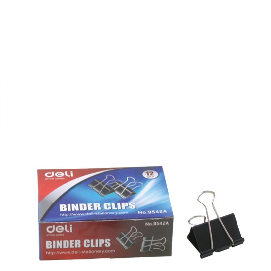 Deli 9542A Binder clips πιάστρα εγγράφων μαύρη 41mm 12τμχ