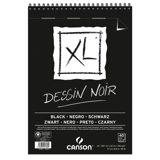 Canson XL μπλοκ σχεδίου σπιράλ A3 29.7x42cm 40φ. 150gr μαύρο