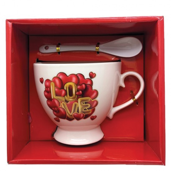 Δωρόσημο 13120 σετ δώρου ερωτευμένων κούπα, πιατάκι, κουταλάκι Καρδιές Love