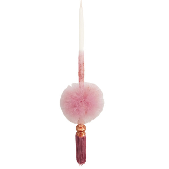 Georgia candle creations 08020 λαμπάδα με πομπόν και φουντάκι σάπιο μήλο