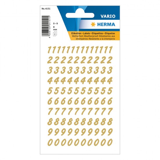 Herma Vario 4151 αυτοκόλλητα Νούμερα 0-9 0.8cm 104τμχ Χρυσό