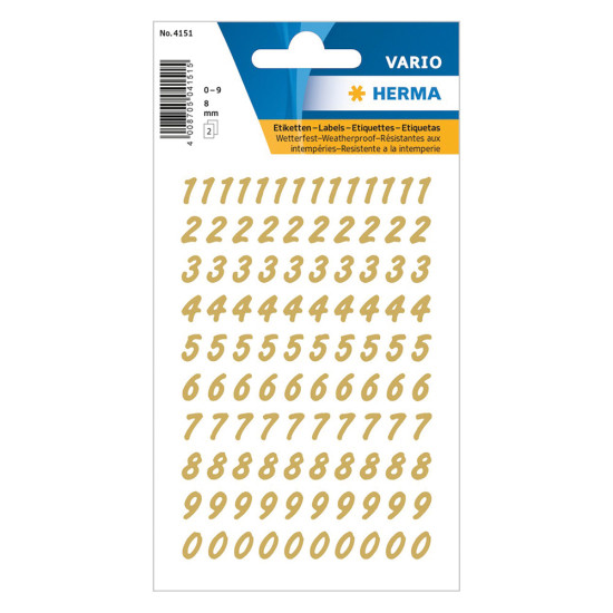Herma Vario 4151 αυτοκόλλητα Νούμερα 0-9 0.8cm 104τμχ Χρυσό