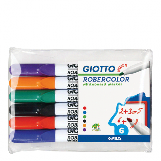 Giotto robercolor 414200 medium 2-3mm μαρκαδόροι ασπροπίνακα 6 χρώματα