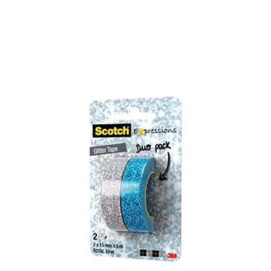 Scotch C514 Expressions glitter tape ταινία με γκλίτερ 2 τεμάχια 15mmx5m γαλάζιο/ασημί