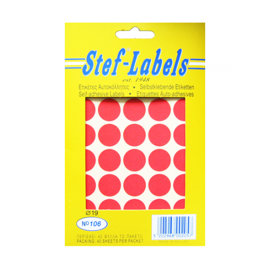 Stef Labels ετικέτες Νο 106 στρογγυλές κόκκινες δ.19mm