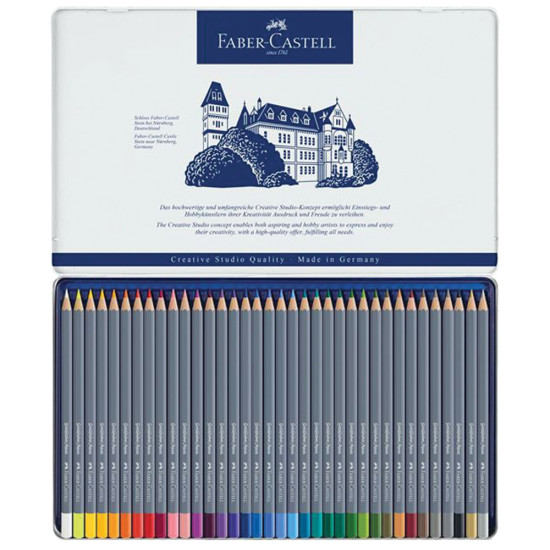 Faber 114636 Castell Goldfaber Aqua ξυλομπογιές σε μεταλλική κασετίνα 36 χρώματα
